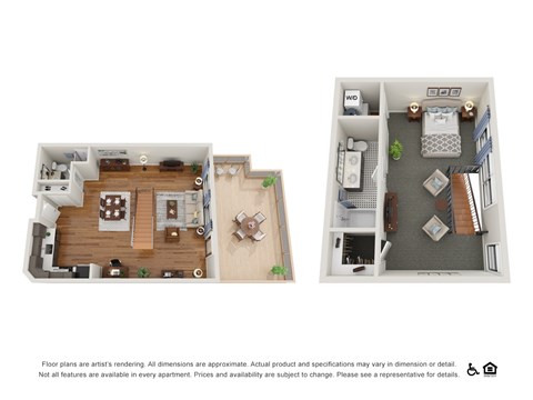 A floor plan of a small apartment with a living room, kitchen, and bedroom.